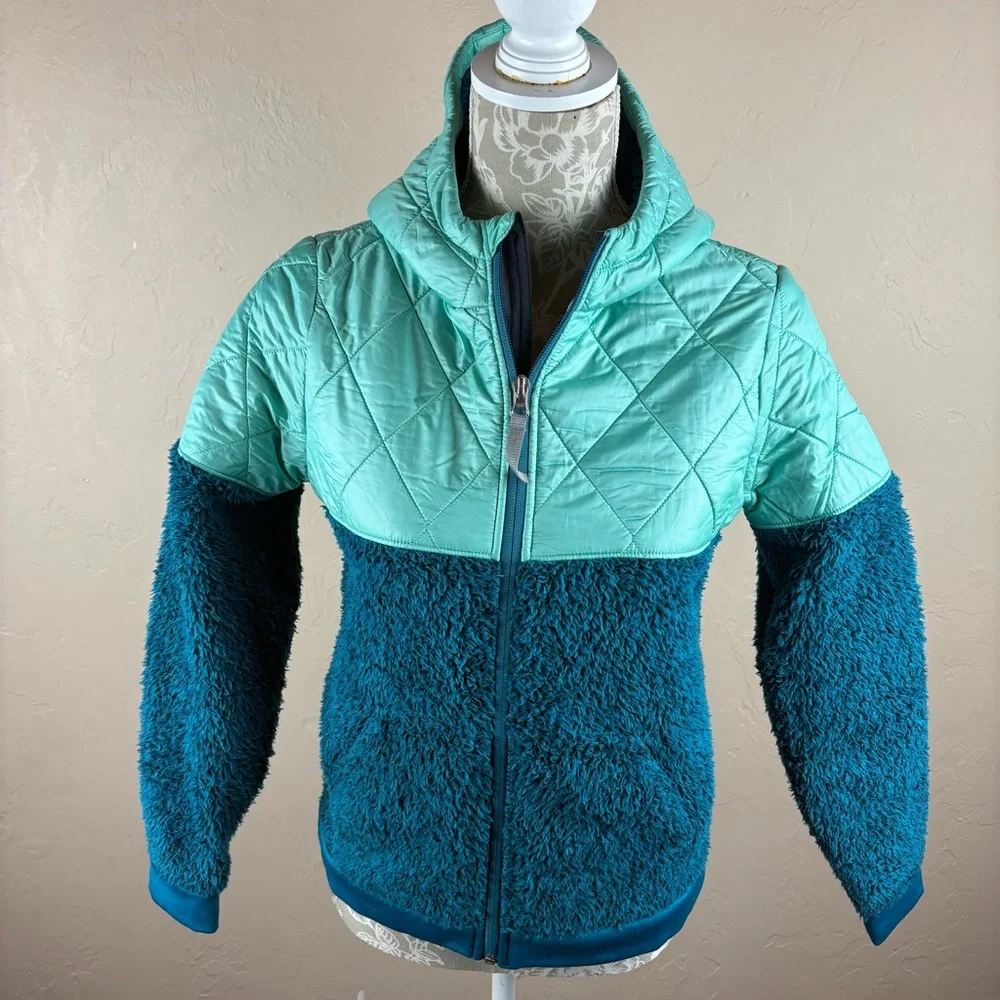 Spyder Girls' Park Hoodie Jacket Swell Blue Green Fleece Size Large